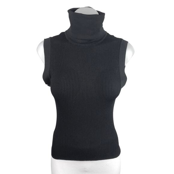 Zara Women's Black Rib Knit Sleeveless Turtleneck Sweater Vest Tank Top Size L - Picture 1 of 3